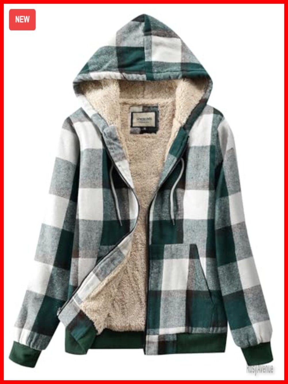 Women's Zip Flannel Sherpa Lined Plaid Hooded Jacket Casual Winter Coat
